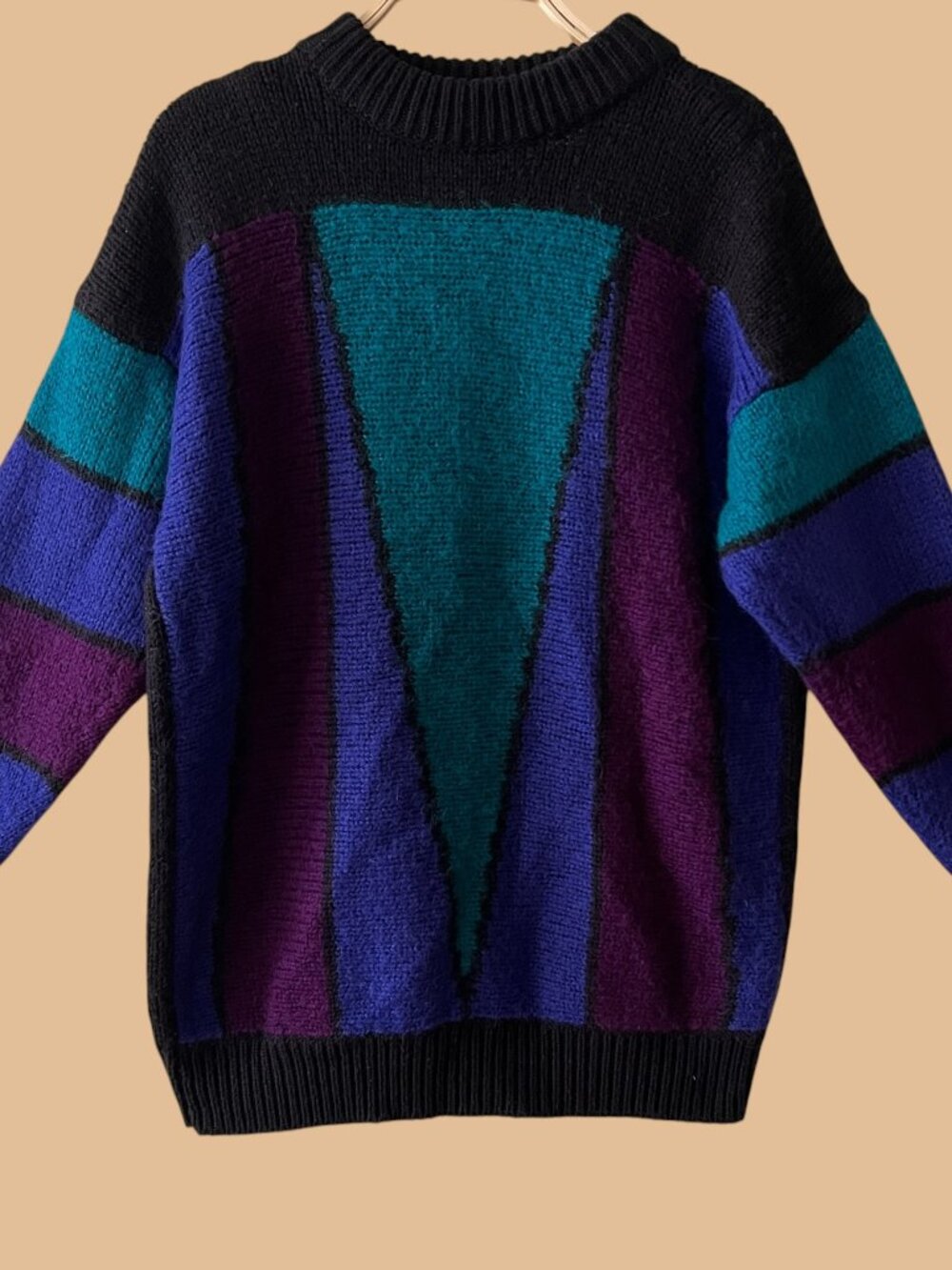 Vintage 80s Geometric Colorblock Sweater Size Medium